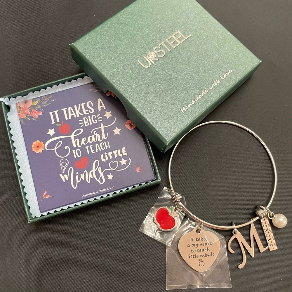 Ursteel Stainless Steel expandable bracelet with charms for a teacher you love